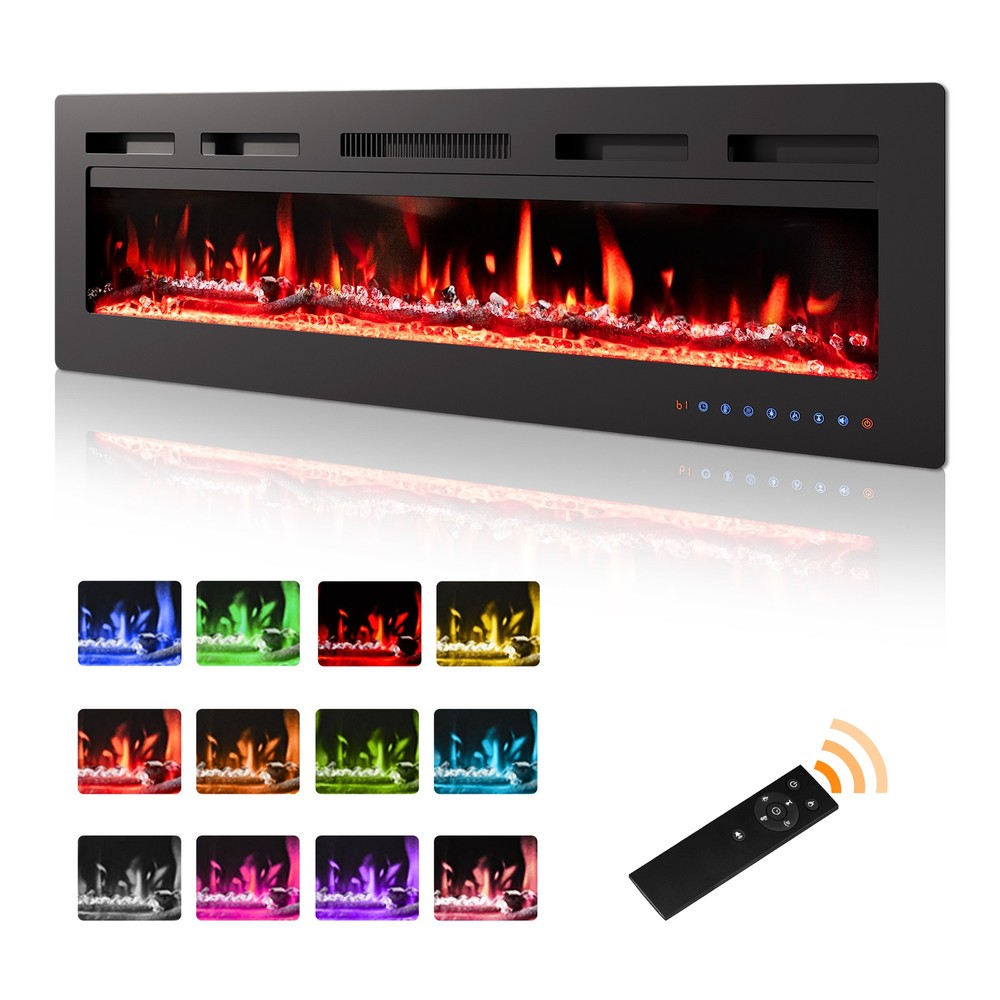 50'' Electric Fireplace Wall Mounted Heater with Remote/Adjustable Flame/Timer
