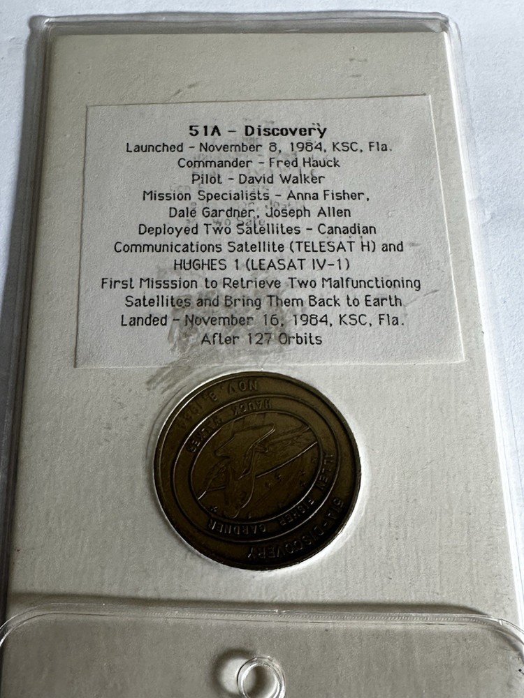 Shuttle Crew Emblem Coin 51A Discovery 1984 Collection Series Solid Bronze