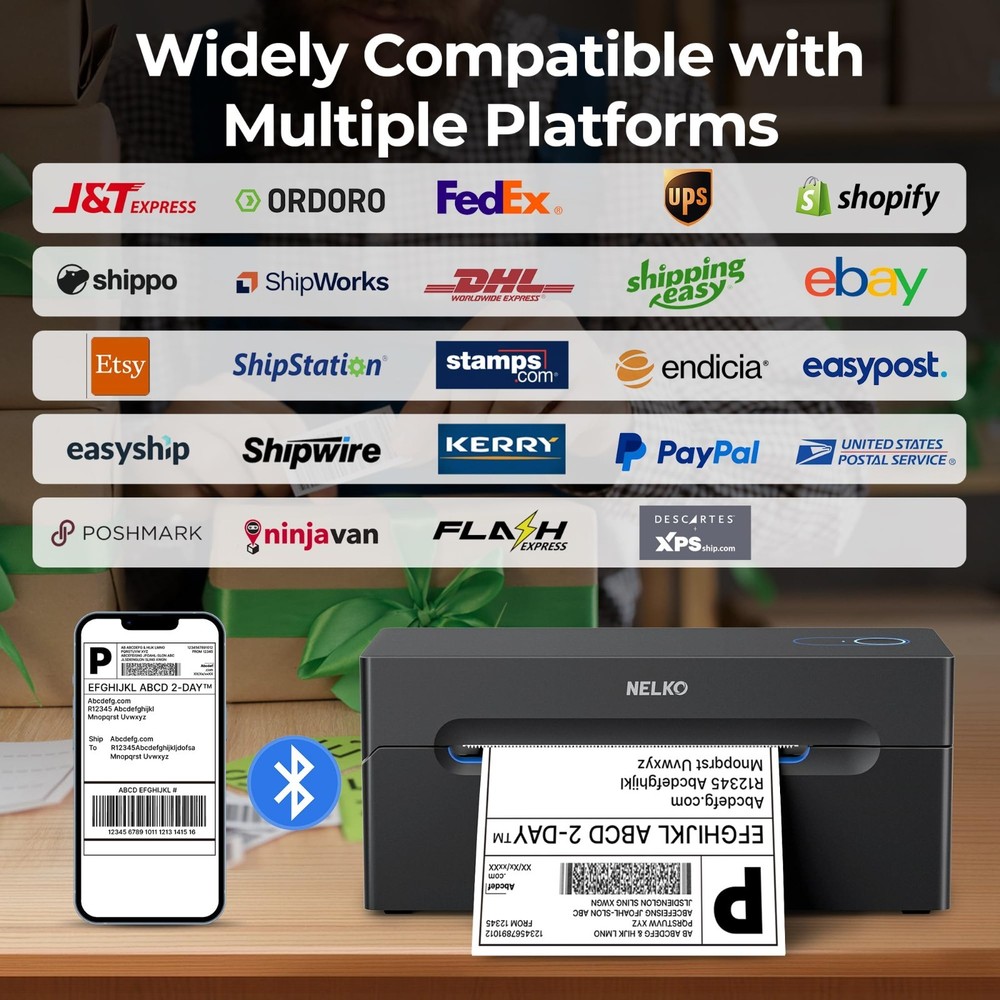 Nelko Bluetooth Thermal Shipping Label Printer, Wireless 4x6 Label Printer