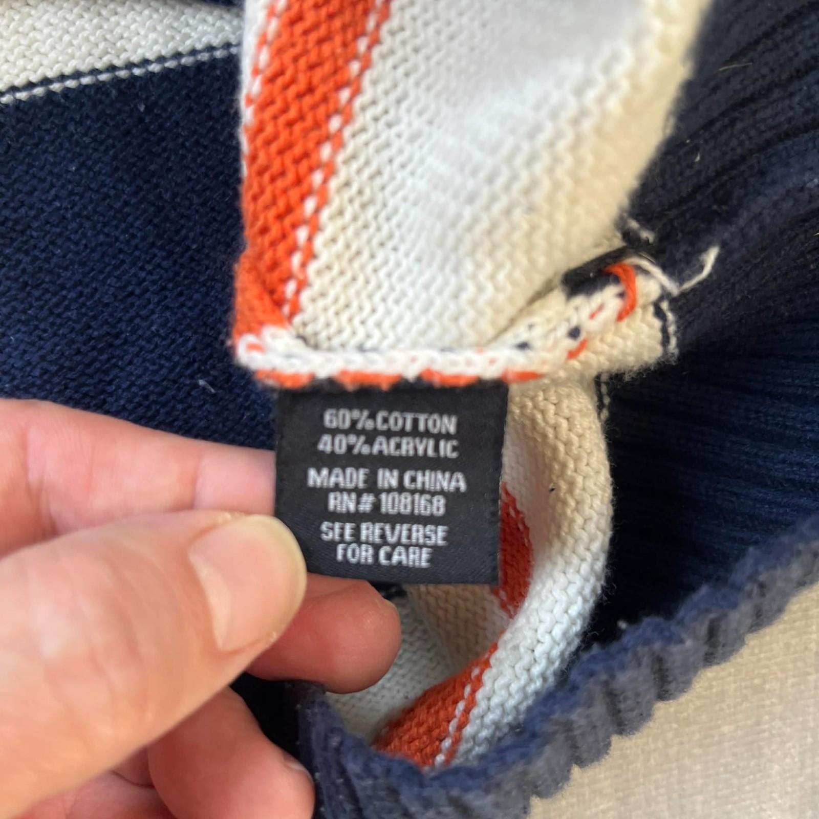 RSQ Sweater Men Medium Striped Crewneck Navy White Orange Knit Pullover