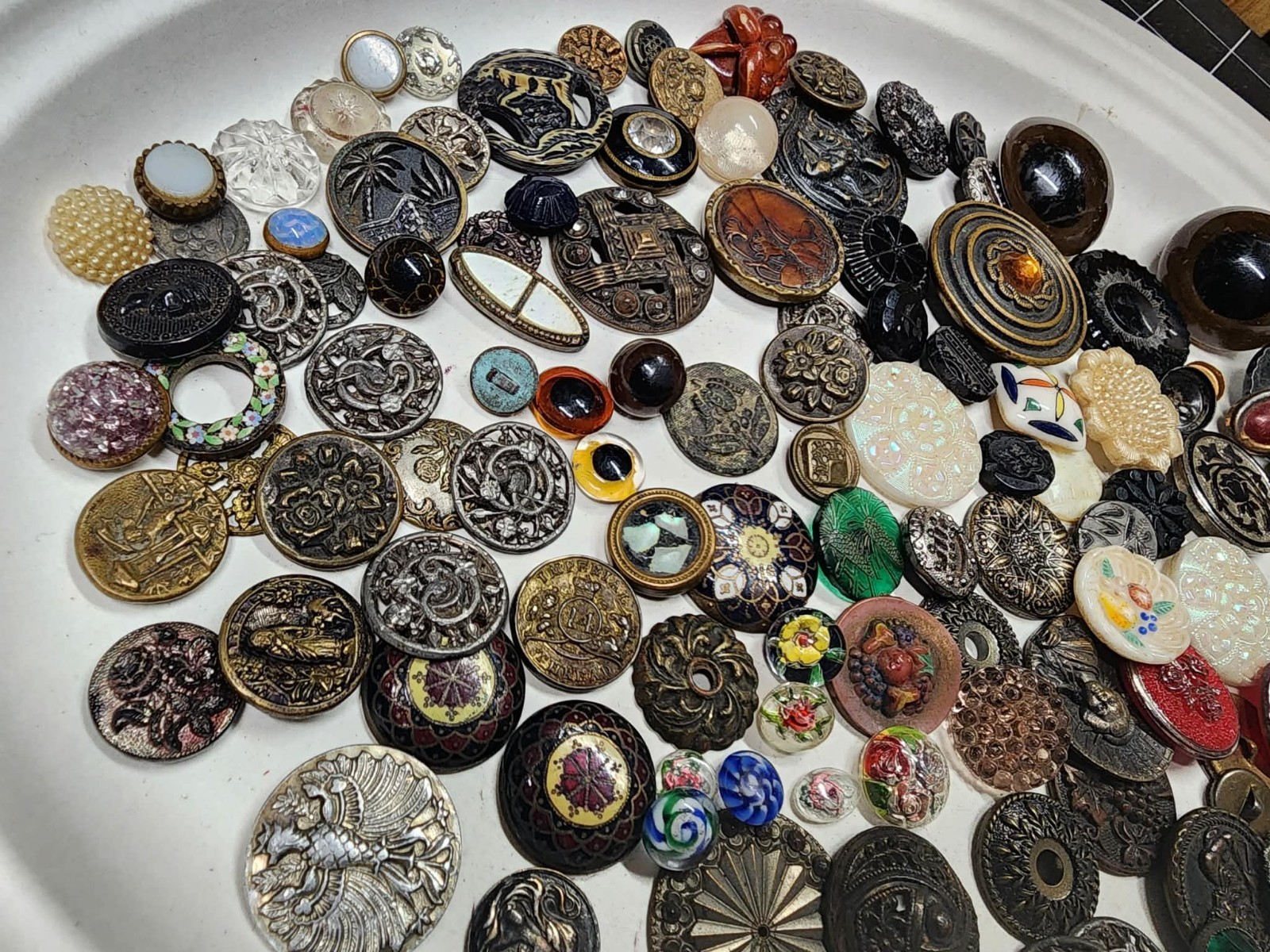 Junk Draw Lot , Antique Buttons , Marbles , Jewelry , Zuni