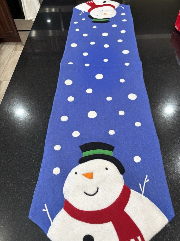 Snowman Christmas Table Runner Blue 52” Long