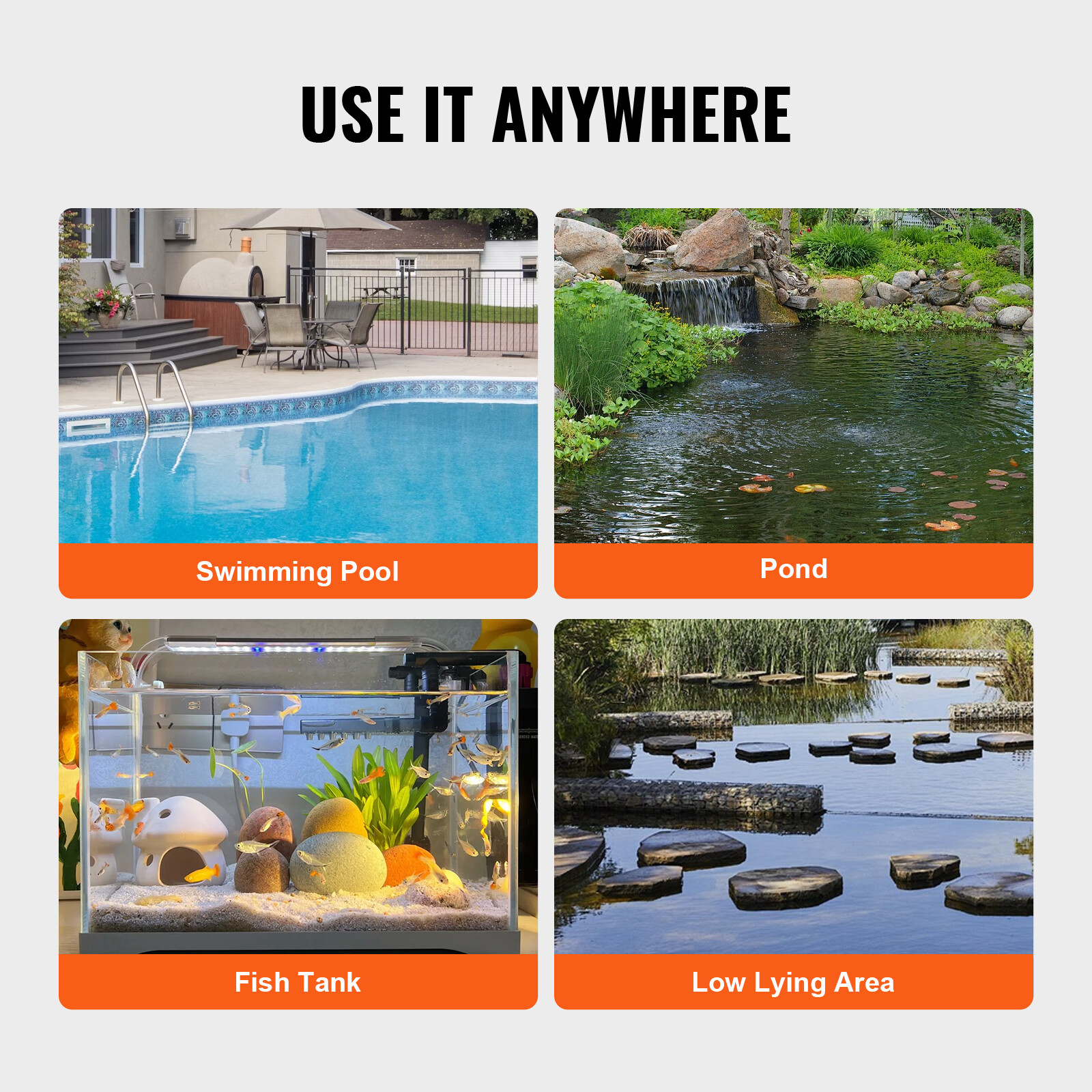 VEVOR Submersible Utility Pump Sump Pump 1/3 HP 2450 GPH 30 ft Head Water Pump