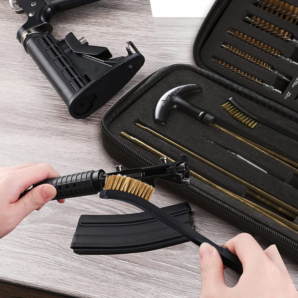 Flissa 33 PCS Gun Cleaning Kit with Solid Brass Rods, Brushes, Mops, Jags, Case