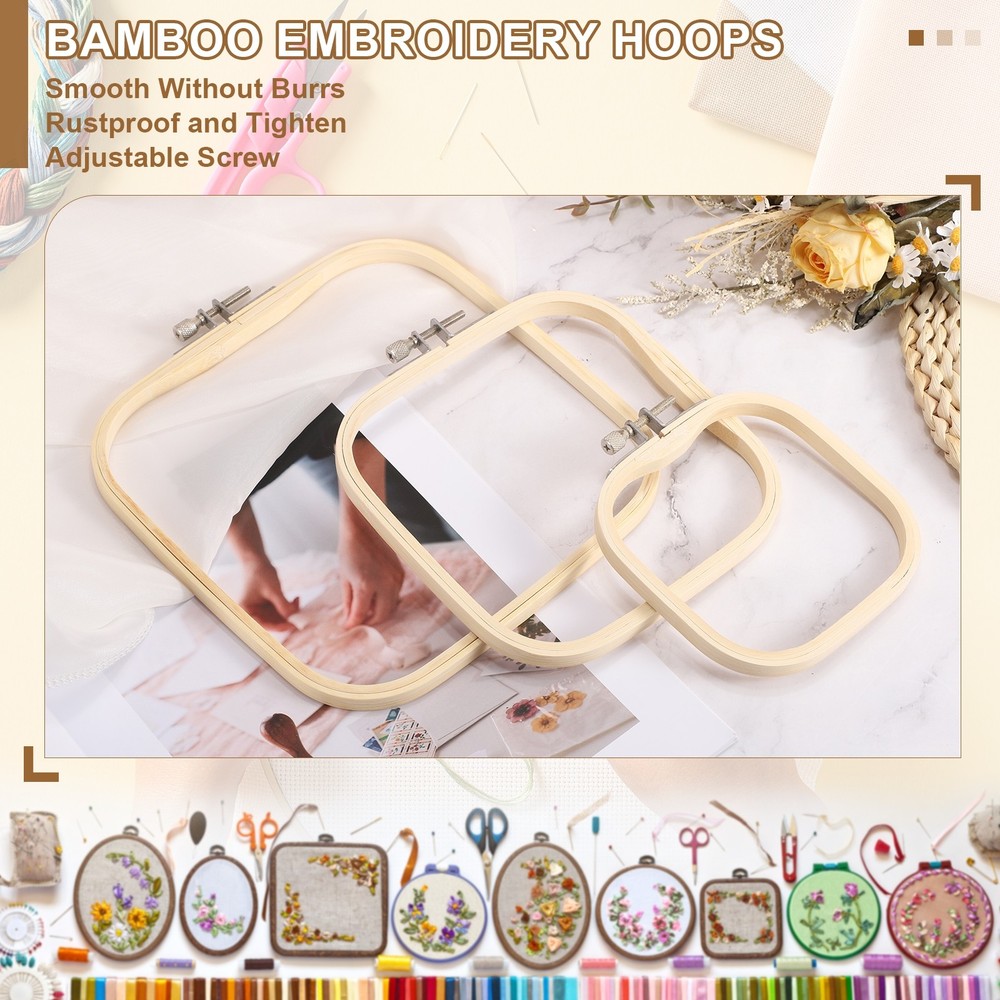 4 Pieces 2 Sizes Square Embroidery Hoops, Adjustable Cross Stitch Hoops Ring