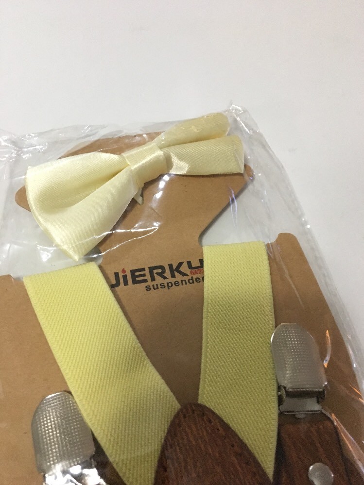 JIERKU Kids Clip On Suspenders Pre Tied Bow Tie Suspenders/Bow Tie Yellow