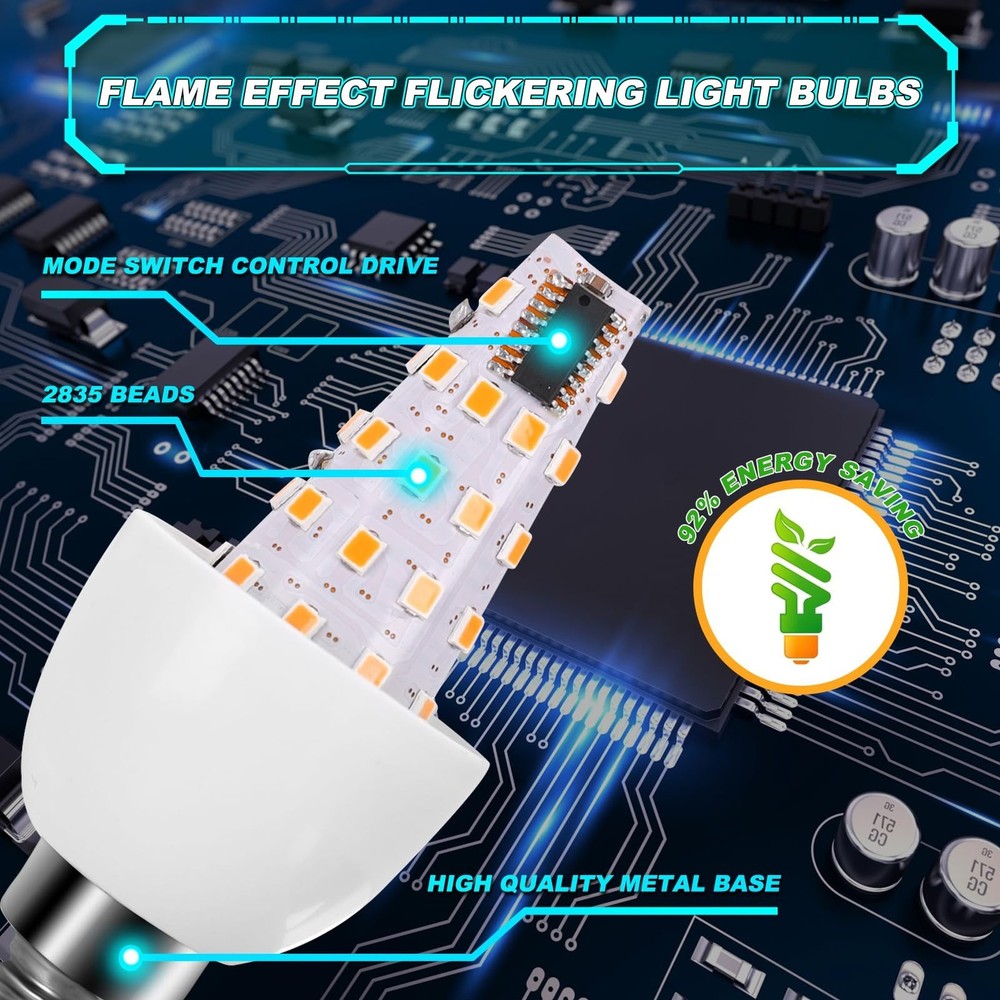 E12 LED Flickering Candelabra Flame Effect Light Bulbs - Upgrade Flicker