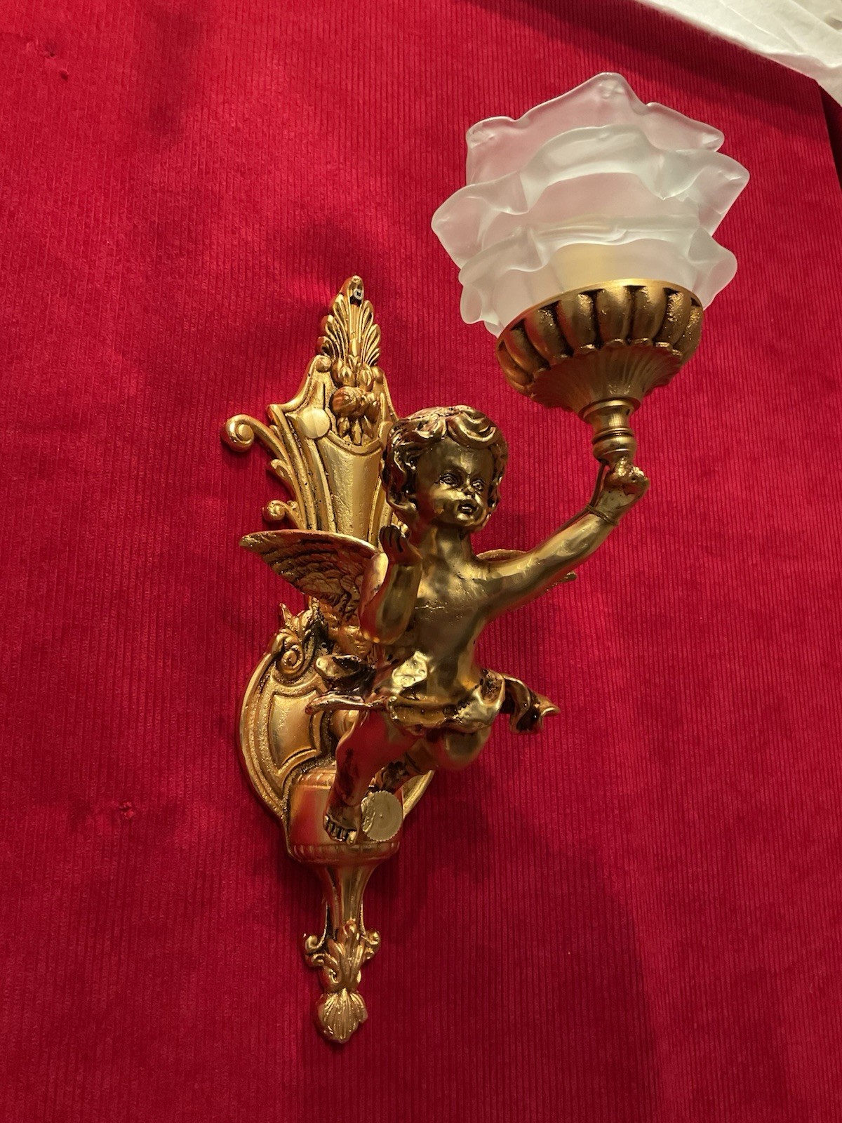 Pair Of Vintage French Putti Cherubs Winged angel Wall Lights Ormolu