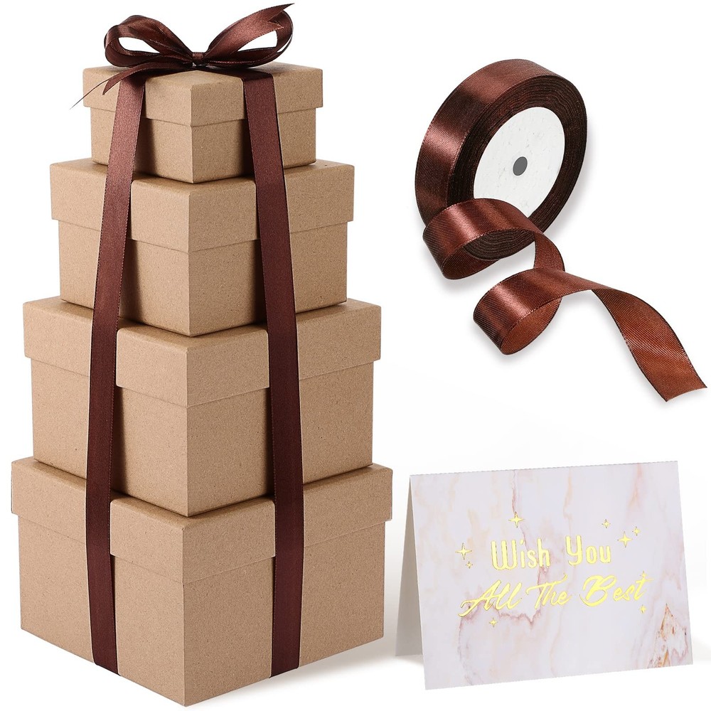 Marspark 4 Pcs Christmas Nesting Gift Boxes with Lids Stackable Inches, Kraft