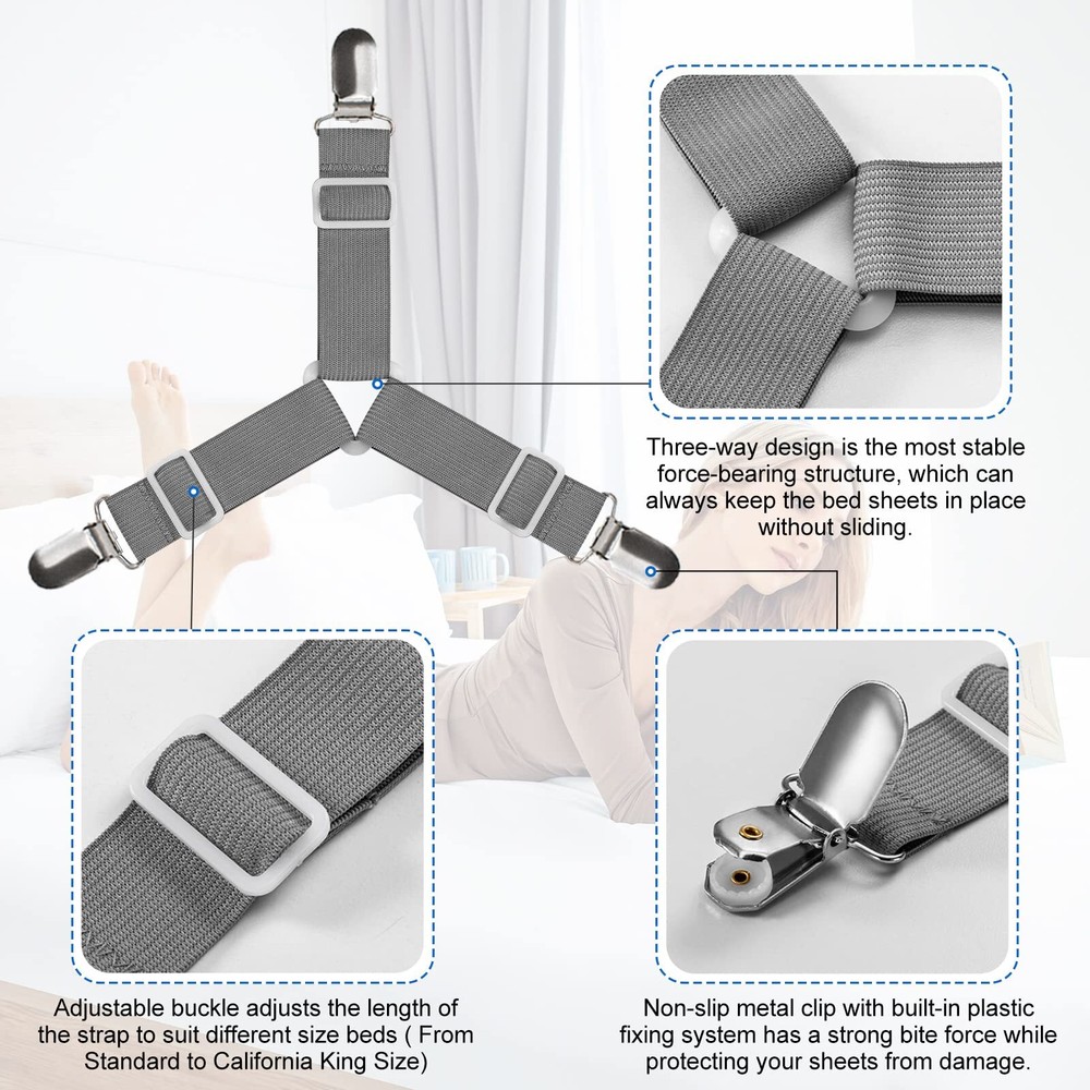 4Pcs Adjustable Triangle Bed Sheet Straps Elastic Fasteners Fitted Sheet Holders