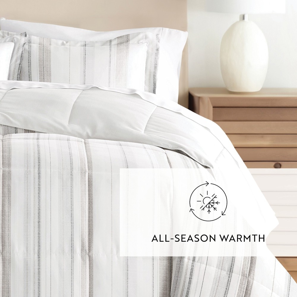 Kaycie Gray Striped Patterned Reversible Comforter Set