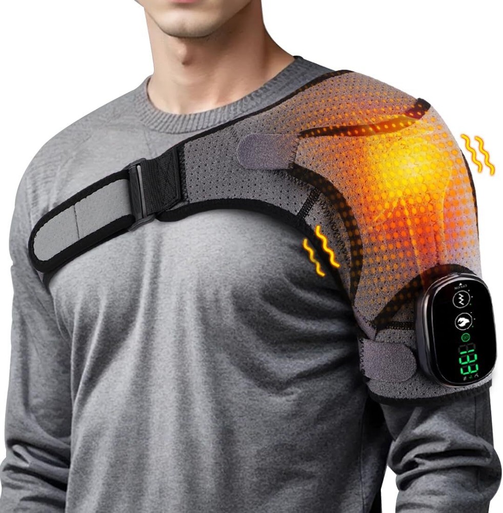 Heated Shoulder Brace Massage Rotator Cuff Support Compression Wrap Rechargeable