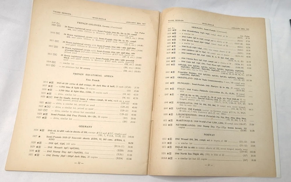 1947 HR Harmer Stamp Auction Catalog Foreign France & British AirPost philately