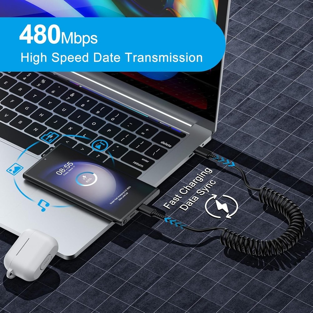 Android Auto USB C to C Cable 3FT Type C Fast Charging Coiled Samsung...