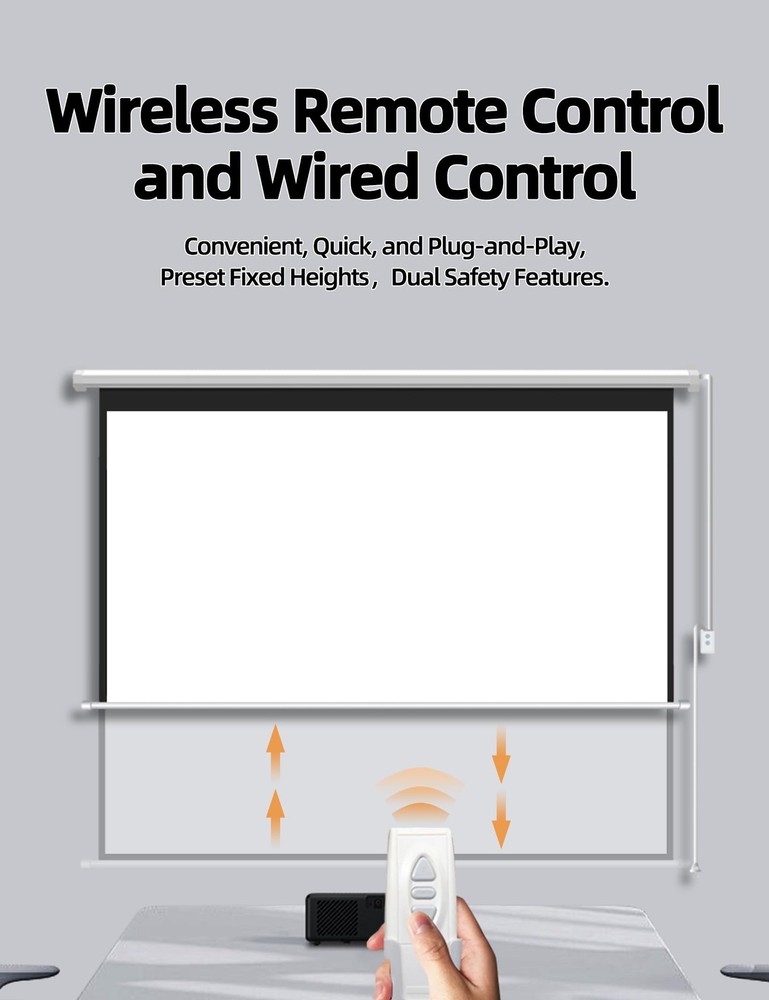 100" Matte White Motorized Projector Screen for UST Long/Standerd Throw Proje...