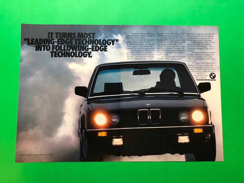 1987 BMW 528e 2 PAGE ORIGINAL PRINT ADVERTISEMENT