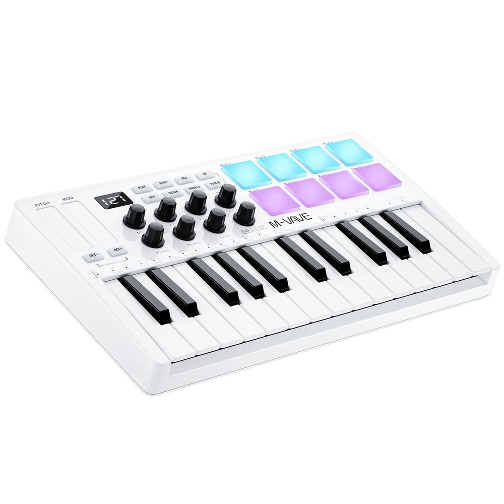 M-WAVE 25 Key USB MIDI Keyboard Controller With 8 Backlit Drum Pads, Bluetoot...