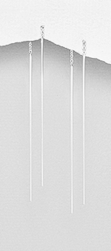 Solid Sterling Silver Threader Minimalists Double Bar Dangle Earrings 2.25" Long