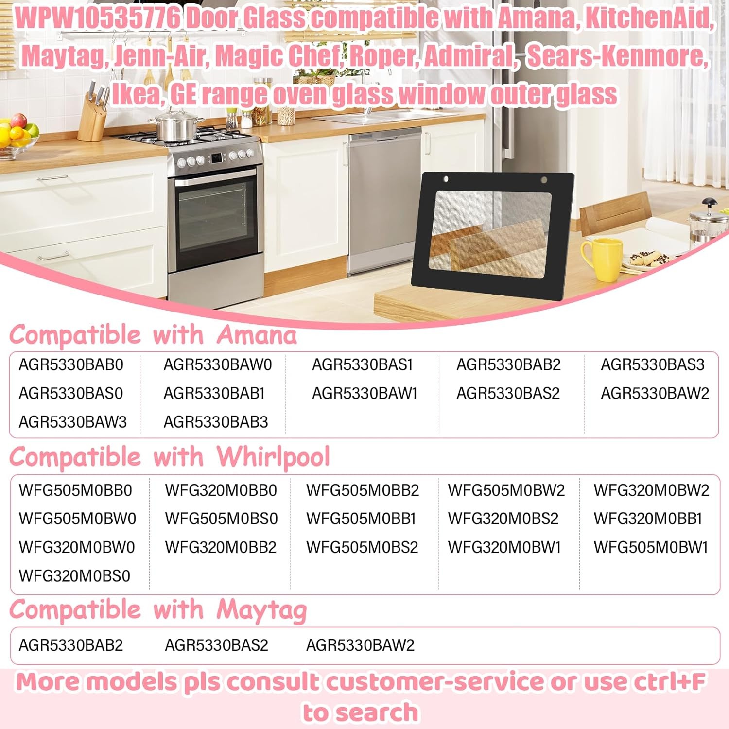 New WPW10535776 Range Oven Outer Door Glass For Whirlpool Amana WPW10535776