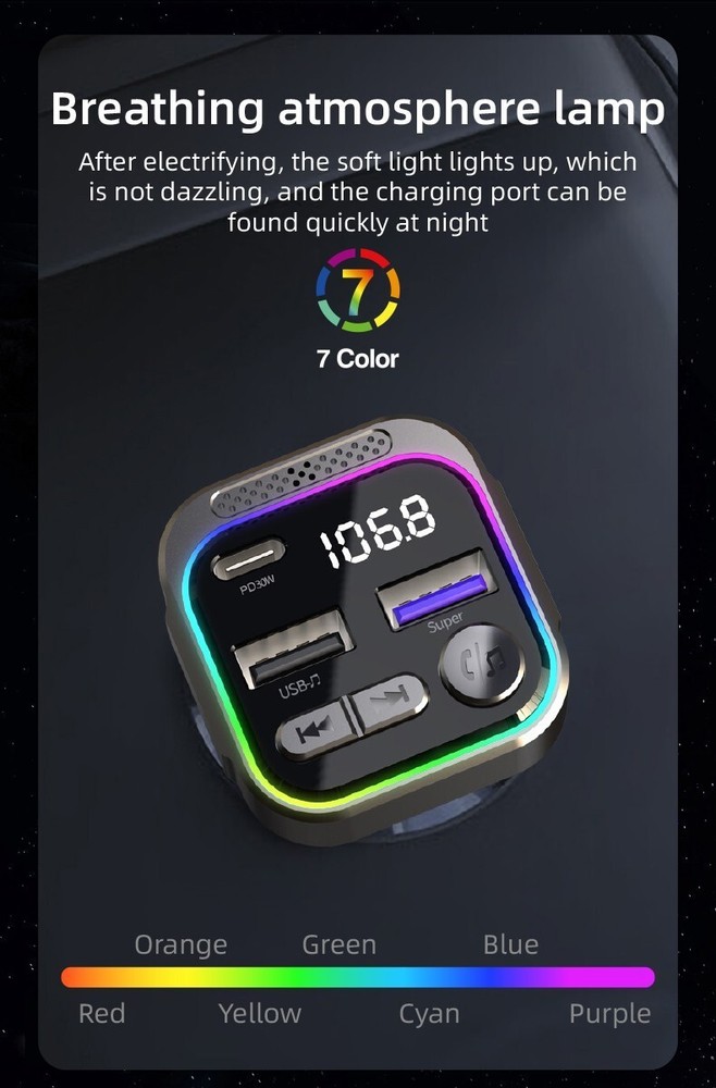 TRON 48W Bluetooth 5.3 FM Transmitter Car Adapter (PD30W & QC18W)with Mic ,MP3