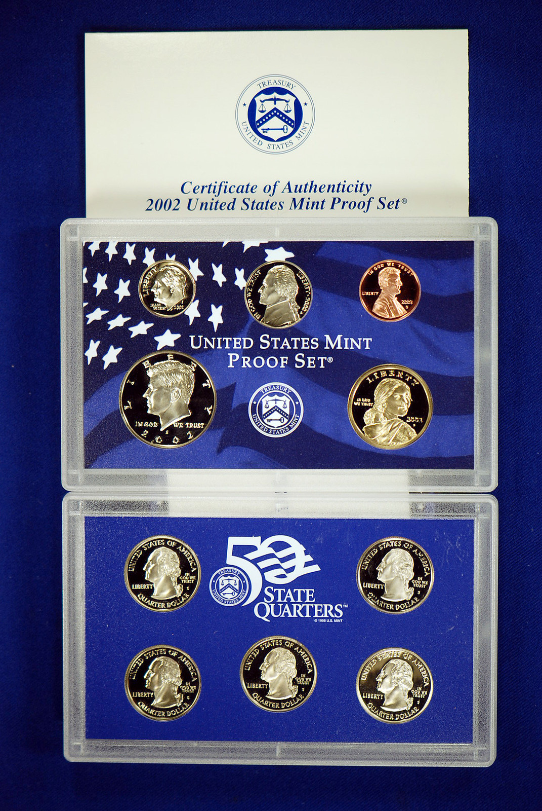 2002 Proof Set. Complete and Original in BLUE  mint paper box
