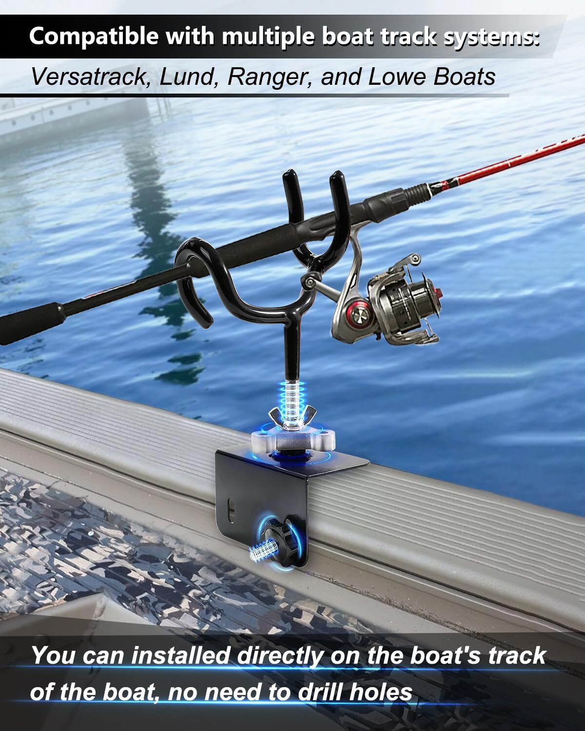 Boat Track System Rod Holder with Power Lock and Track Adapter