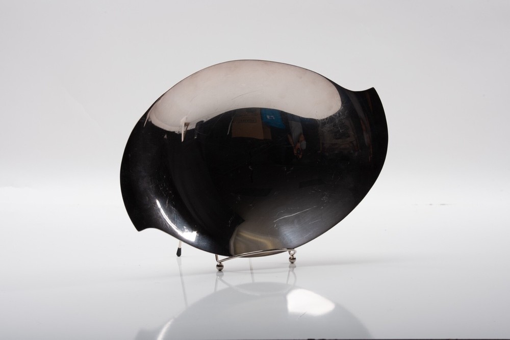 Fisher Stiver Mid-Modern Deco Elegant Curved Tray #K52 Dish Bowl 13" x 9" Silver