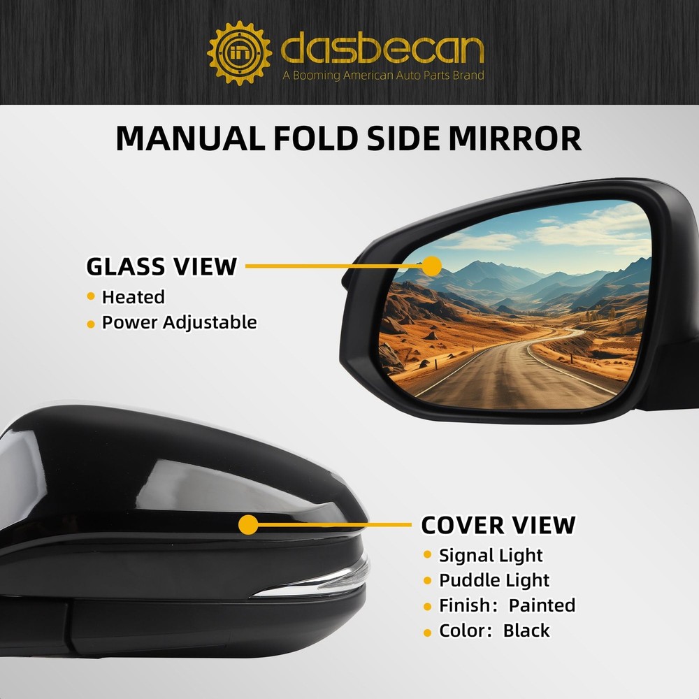Dasbecan Left Driver Side Mirror Compatible with Toyota Side, Black