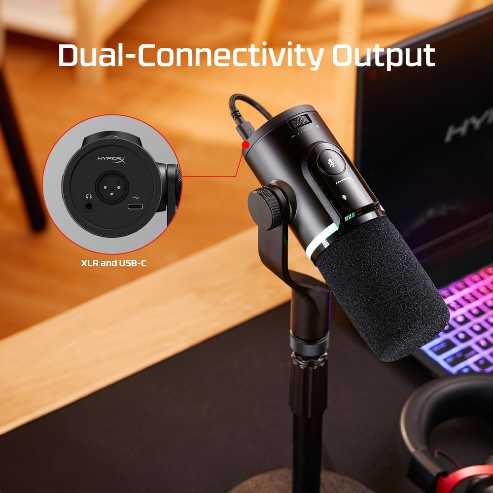 HyperX FlipCast Streaming XLR/USB Dynamic Microphone for PC, MacOS, PlayStation