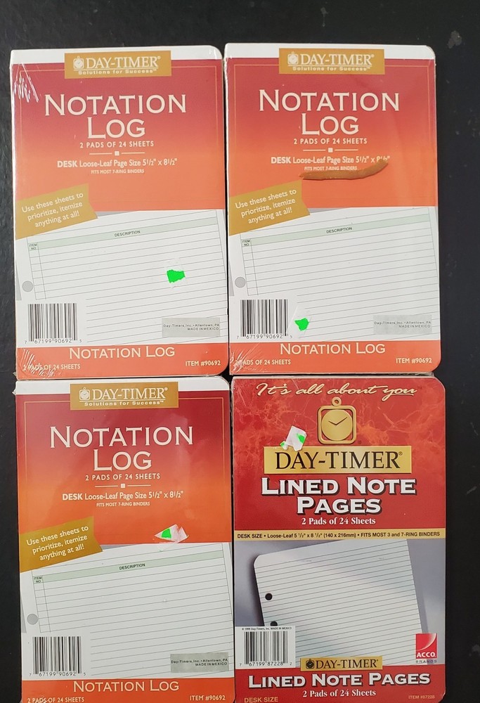 Day-Timer Desk Size 5.5x8.5 3 pks Notation Log, 1 pack Lined Note Pages