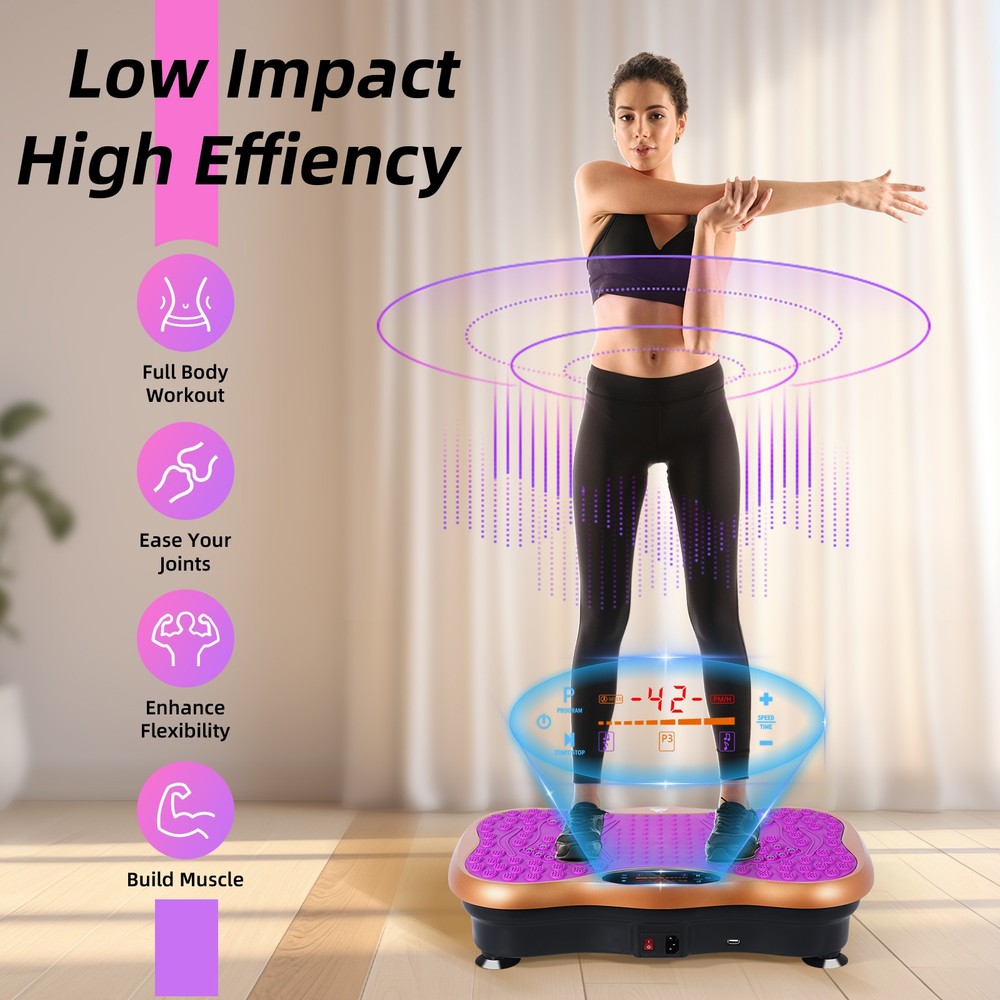 Vibration Plate W/Bands & Pull Cord, LED Touch Screen,Bluetooth for Body Workout
