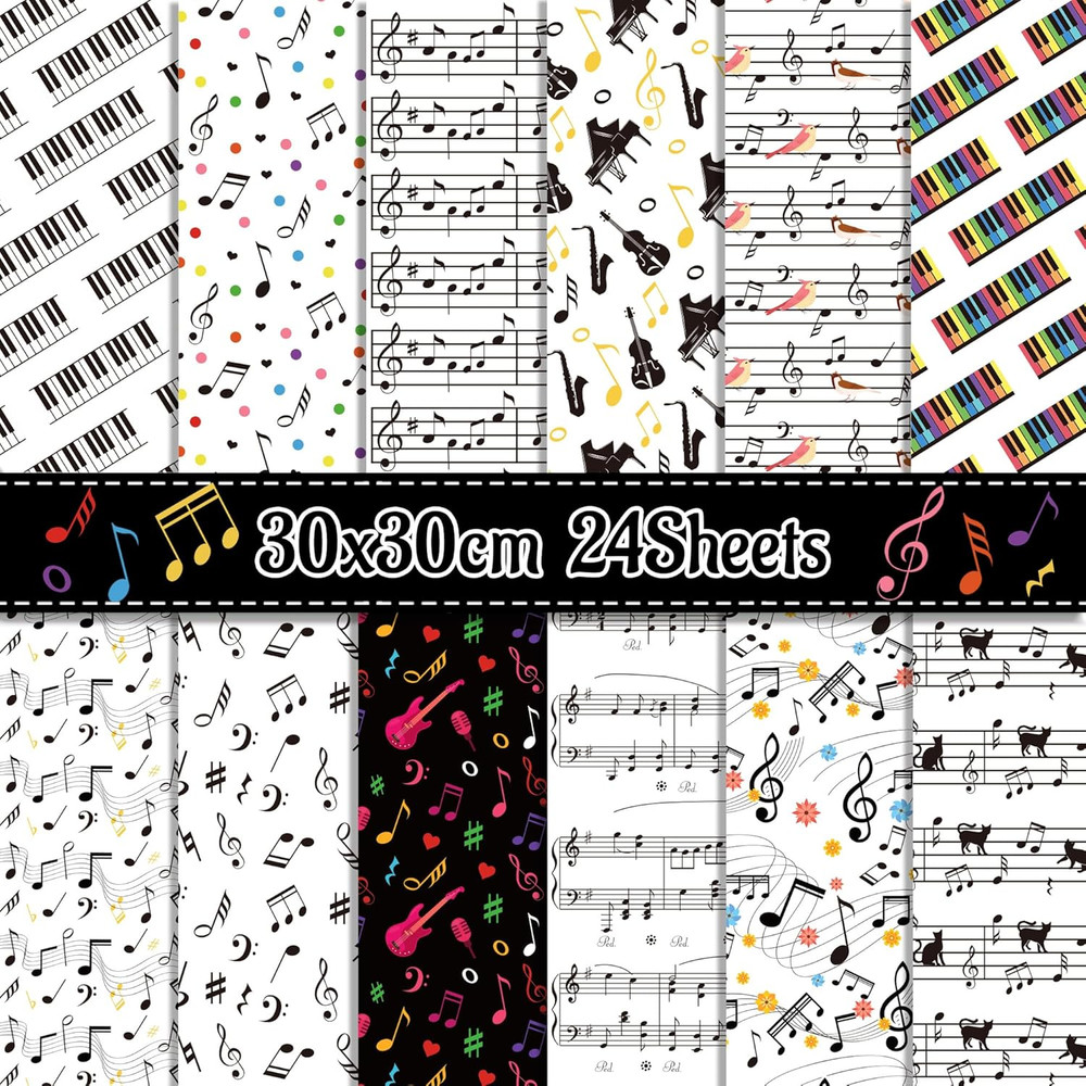 24 Sheets Music Notes Pattern Paper 12" X 12" Double-Sided Musical Notes Scrapbo