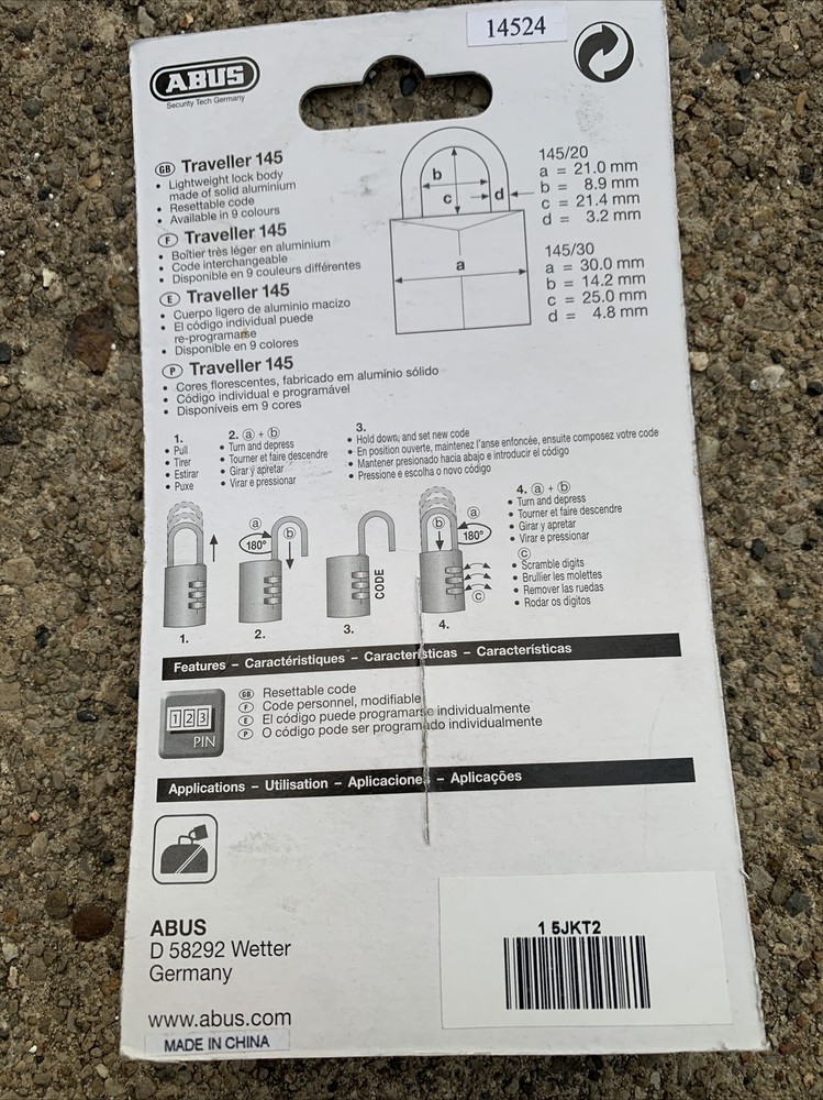 Abus 145/20 Red Combination Padlock,Side,Red