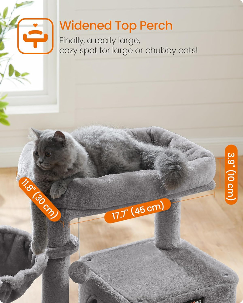 Cat Tree, 37.8-Inch Cat Tower, Multi-Level Condo with Widened Perch, Scratching