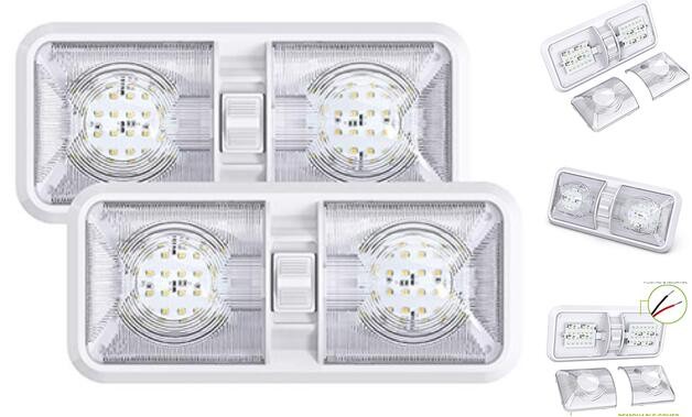 2 Pack RV LED Ceiling Double Dome Light Fixture with ON/Off Switch Interior