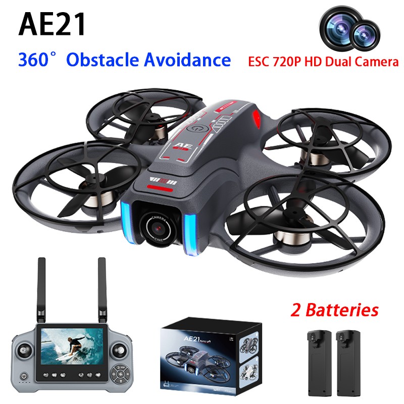 AE21 Drone FPV 720P Camera Obstacle Avoidance 4.3" Screen Quadcopter 2 Battery