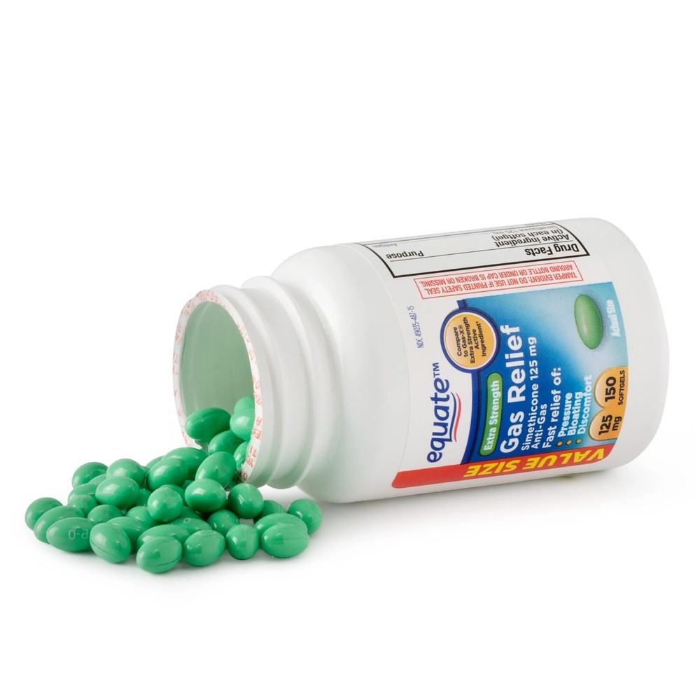 Equate Extra Strength Gas Relief Softgels, 150 Count.