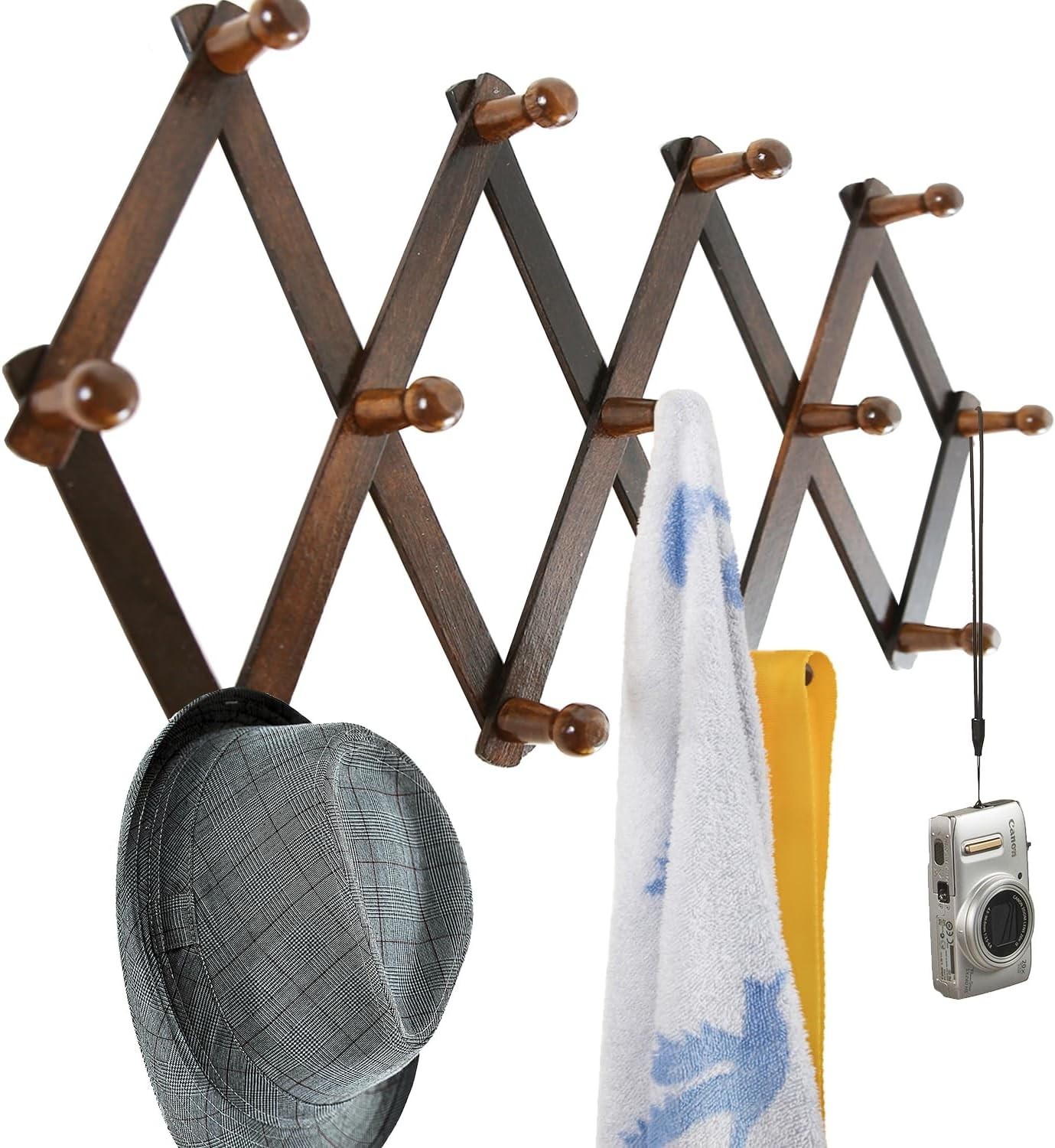 Wall Expandable Coat Rack Accordion Style Hat Rack Coffee Mug Hanger 13 Wood ...