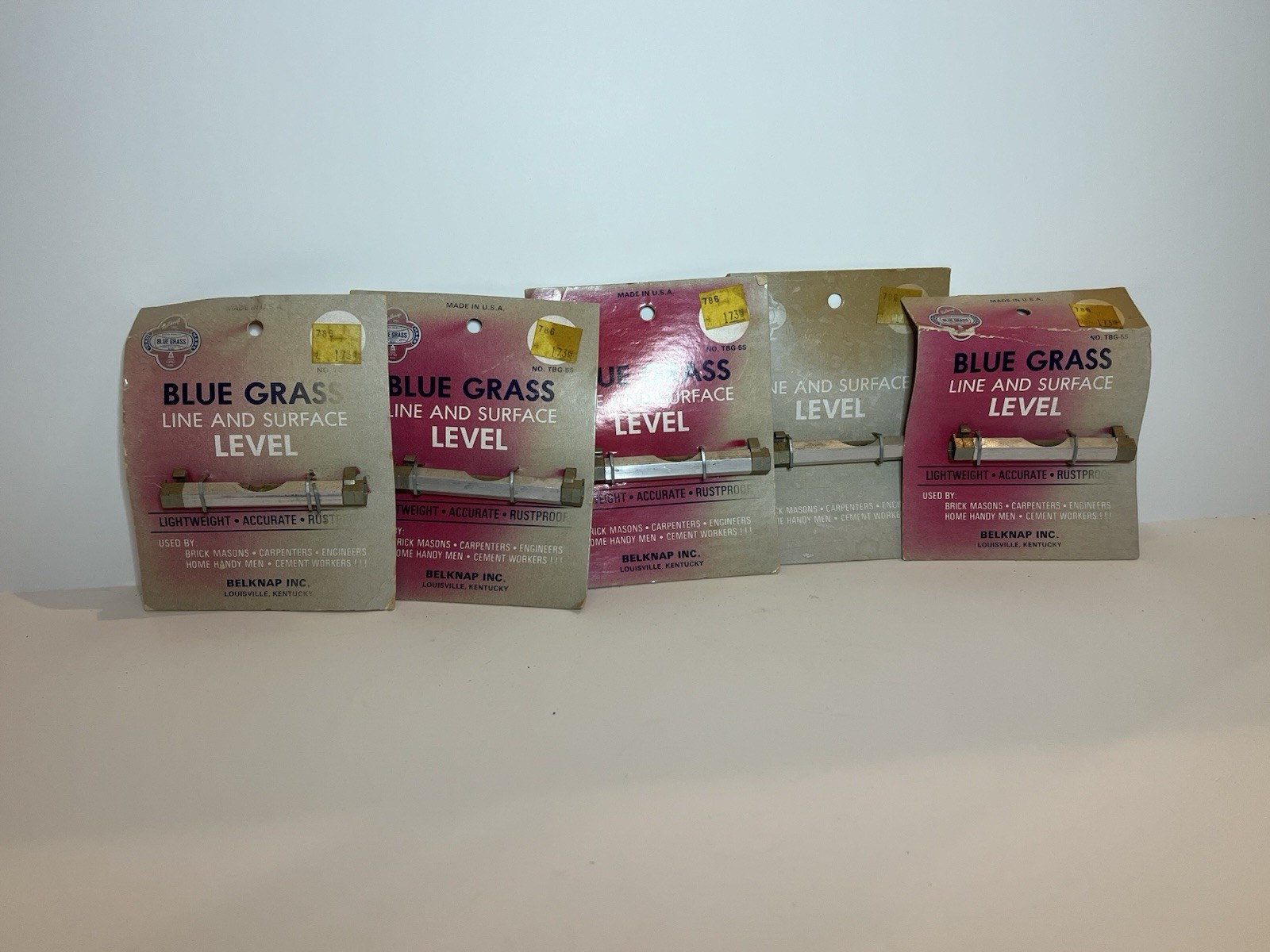 Lot 5 Vintage Belknap Blue Grass Line Surface Level TBG-5S NOS USA Mason Tool