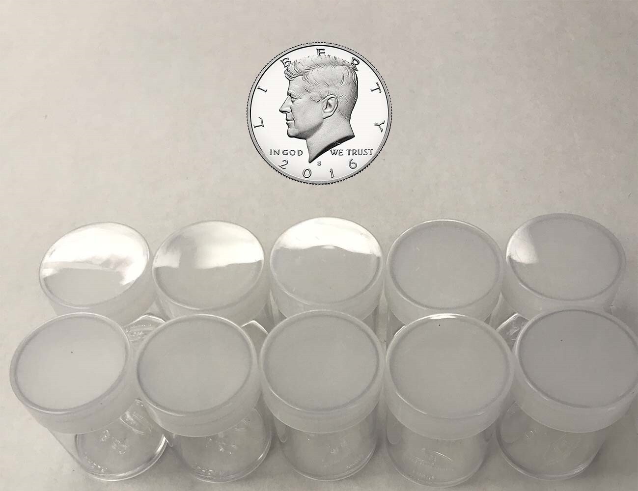 10 Round Half Dollar Coin Storage Tubes Clear Plastic Lot Screw Caps BCW Free Sh