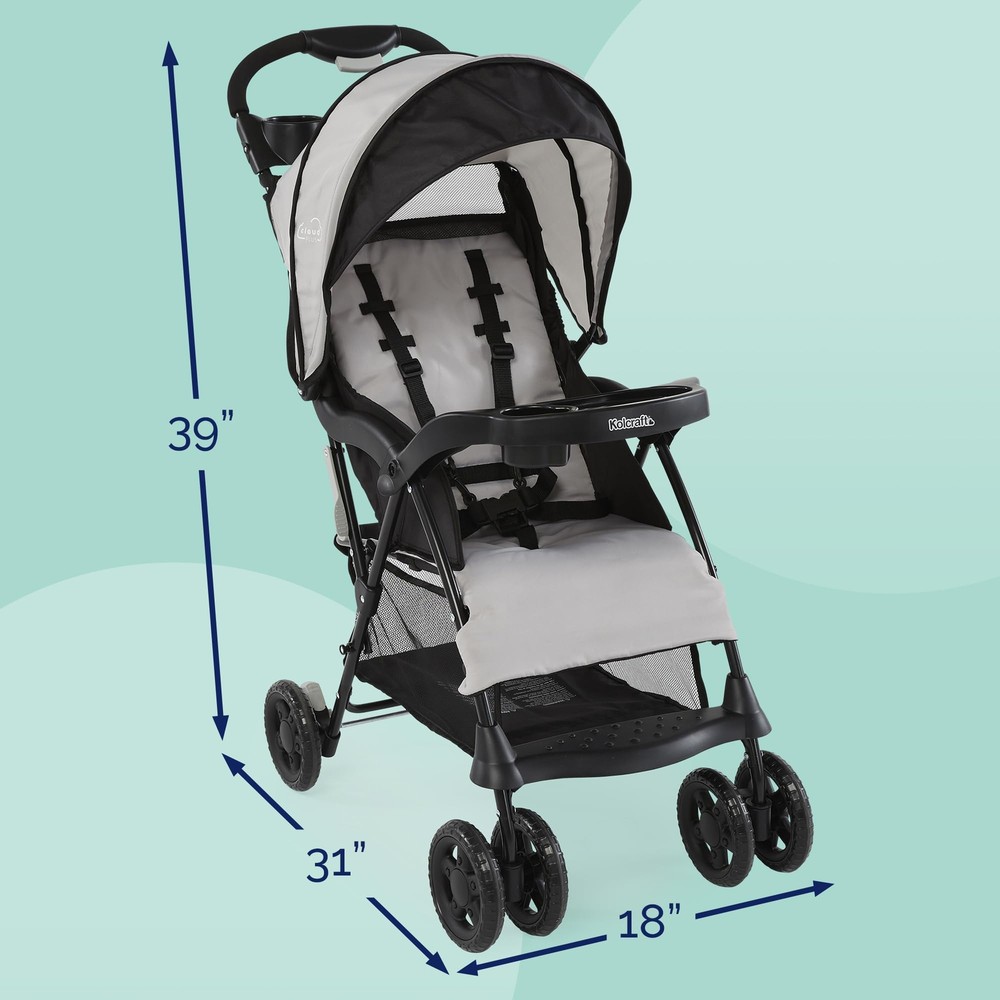Kolcraft Cloud Plus Lightweight Easy Fold Compact Toddler Stroller 13 Lbs Grey