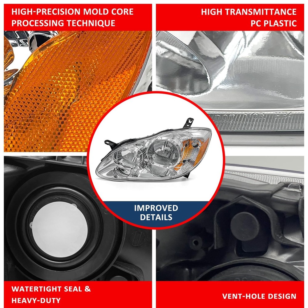 Compatible with 2003 2004 2005 2006 2007 2008 Toyota Corolla Headlight Assemb...