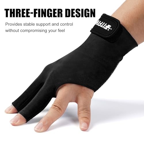 Billiard Pool Glove for Left Hand 3 Finger, Durable Double Small Black
