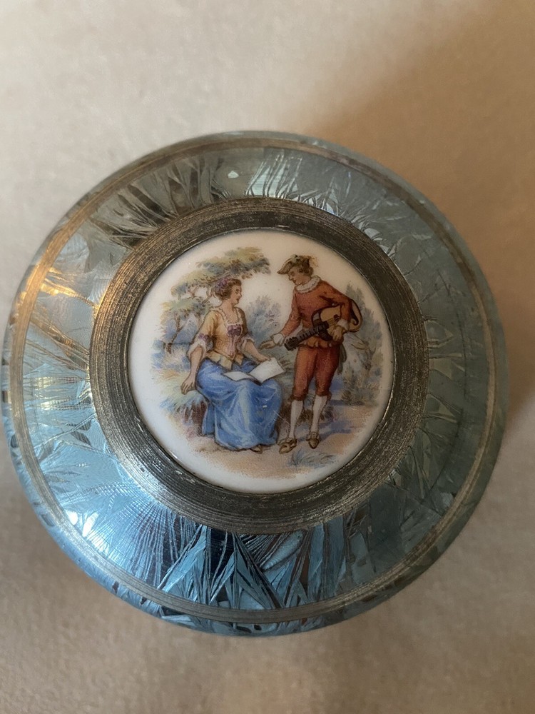 Antique Powder Puff Metal Container
