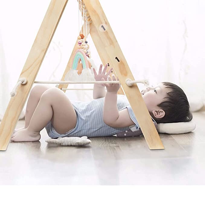 Golener Baby Play Gym Wooden Baby Gym with 6 Infant Activity Toys Foldable NEW