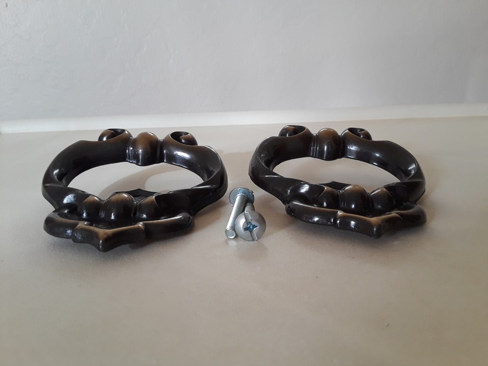 Two Antique Brass? Ornate Metal Drawer Cabinet Pull Knobs