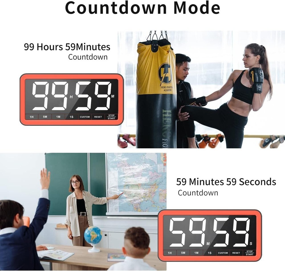Extra Large 7.8” Digital Kitchen Timer with USB-C, 4 Alarms & 3 Brightness Modes