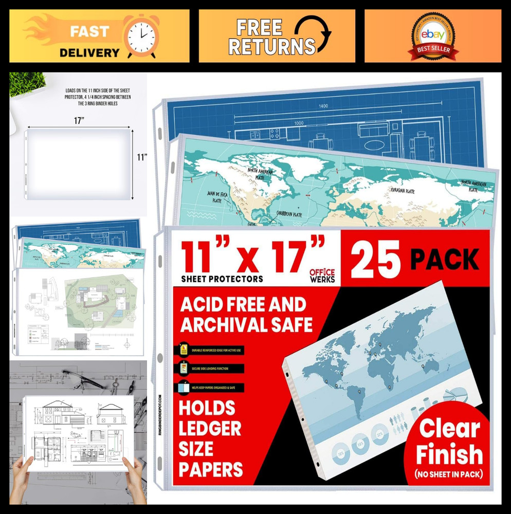 11x17 Landscape Sheet Protectors - 25 Pack, Side Loading, Store & Display Docume