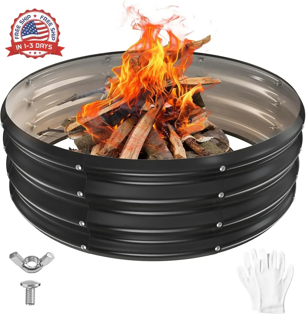YSEJOMP 36 Inch Round Galvanized Fire Pit Ring/Fire Ring - Foldable and Perfect