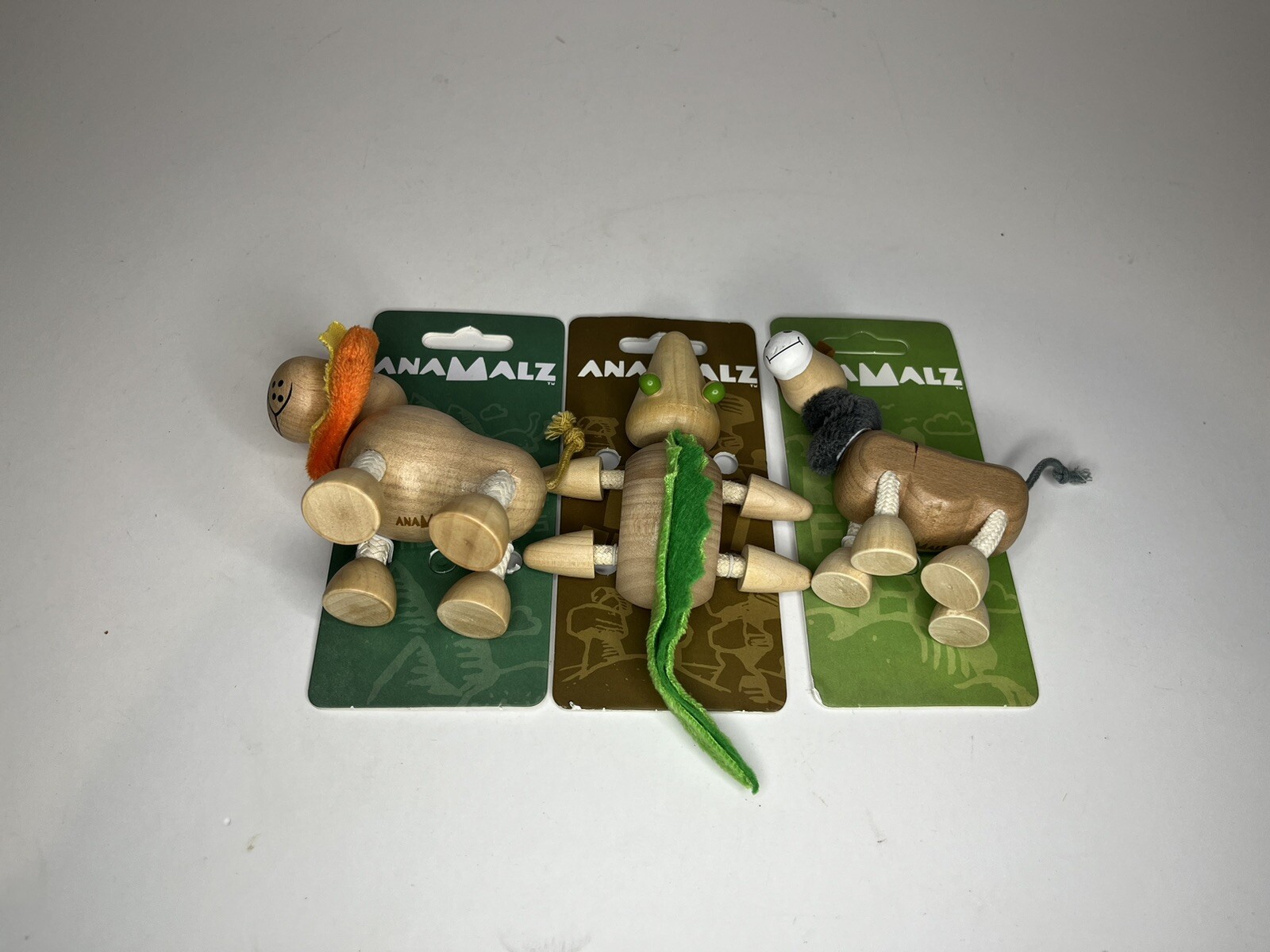 3 NEW ANAMALZ , Handmade, Wooden Poseable Animals. Donkey, Crocodile, Lion!